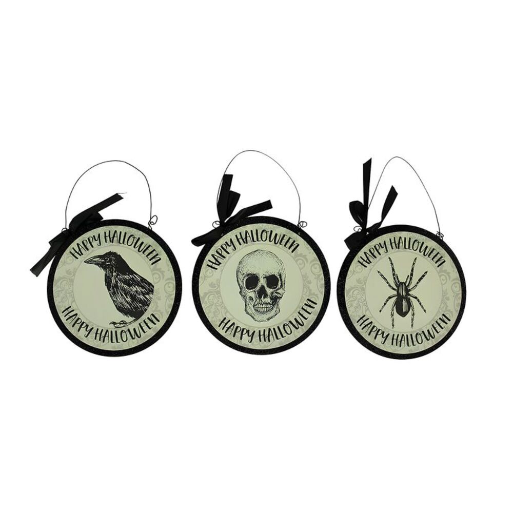 3 Piece Set of Vintage Gothic Happy Halloween Wall Hangings 9.5 inch